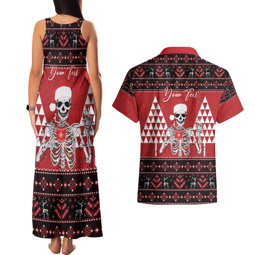 Personalized Hawaii Skull Christmas Couples Matching Tank Maxi Dress and Hawaiian Shirt Mele Kalikimaka Hawaiian Kakau - Polynesian Pride