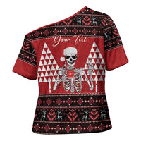 Personalized Hawaii Skull Christmas Cross Shoulder Shirt Mele Kalikimaka Hawaiian Kakau - Polynesian Pride
