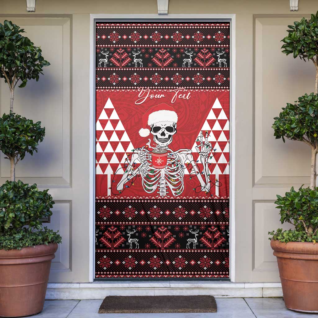 Personalized Hawaii Skull Christmas Door Cover Mele Kalikimaka Hawaiian Kakau LT14 Red - Polynesian Pride