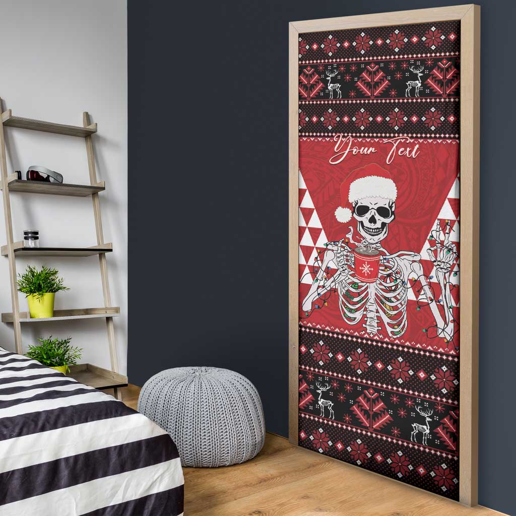 Personalized Hawaii Skull Christmas Door Cover Mele Kalikimaka Hawaiian Kakau LT14 - Polynesian Pride