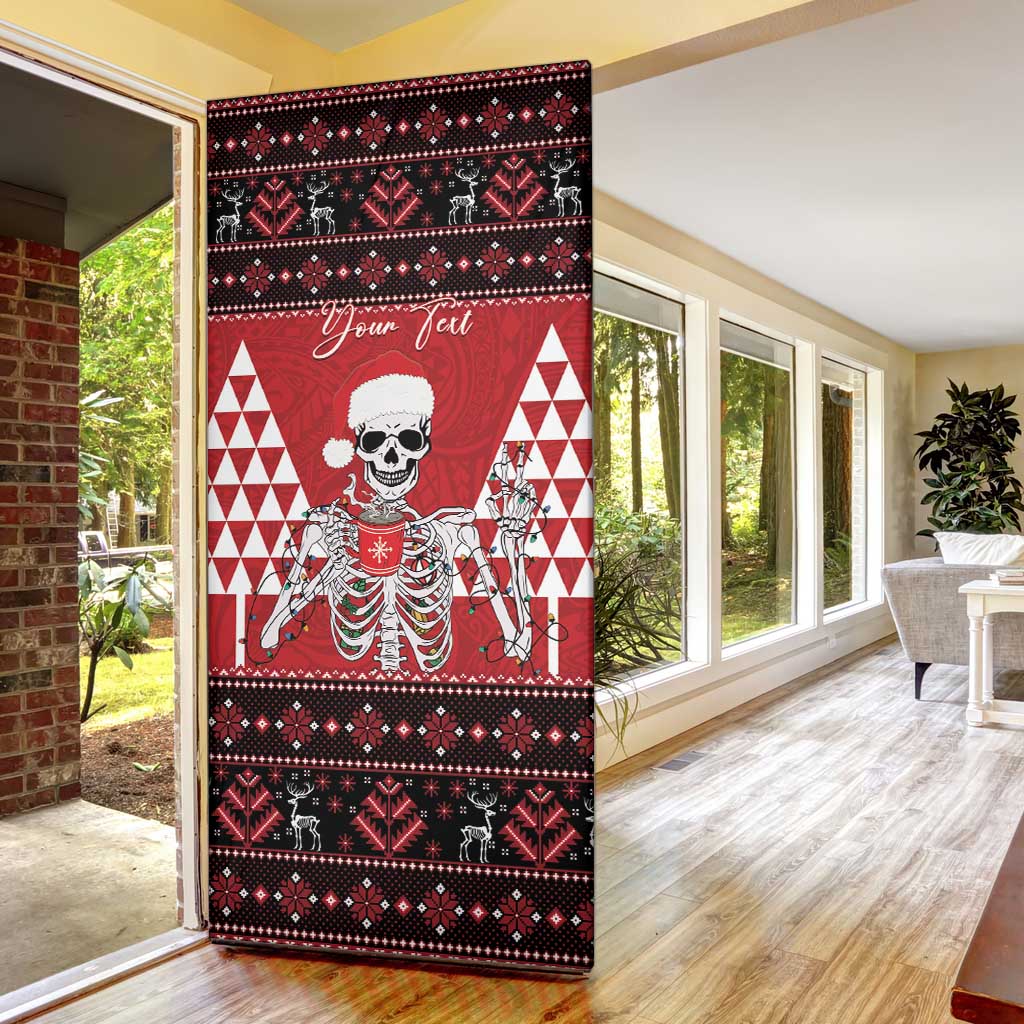Personalized Hawaii Skull Christmas Door Cover Mele Kalikimaka Hawaiian Kakau LT14 - Polynesian Pride