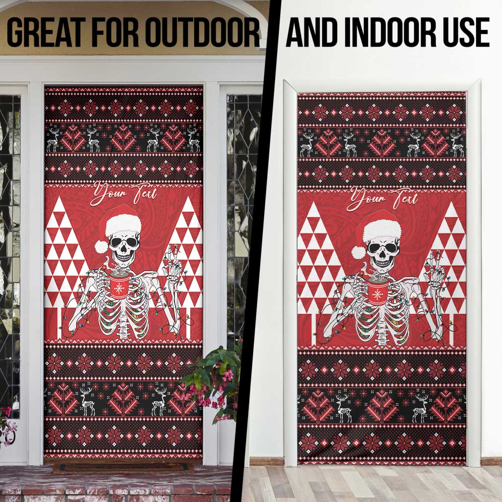 Personalized Hawaii Skull Christmas Door Cover Mele Kalikimaka Hawaiian Kakau LT14 - Polynesian Pride