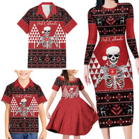 Personalized Hawaii Skull Christmas Family Matching Long Sleeve Bodycon Dress and Hawaiian Shirt Mele Kalikimaka Hawaiian Kakau LT14 - Polynesian Pride