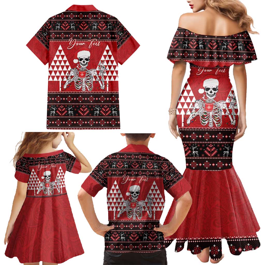 Personalized Hawaii Skull Christmas Family Matching Mermaid Dress and Hawaiian Shirt Mele Kalikimaka Hawaiian Kakau LT14 - Polynesian Pride
