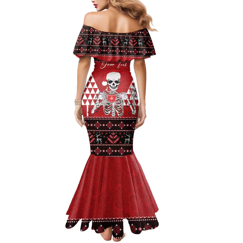 Personalized Hawaii Skull Christmas Family Matching Mermaid Dress and Hawaiian Shirt Mele Kalikimaka Hawaiian Kakau LT14 - Polynesian Pride