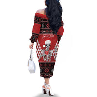 Personalized Hawaii Skull Christmas Family Matching Off The Shoulder Long Sleeve Dress and Hawaiian Shirt Mele Kalikimaka Hawaiian Kakau LT14 - Polynesian Pride
