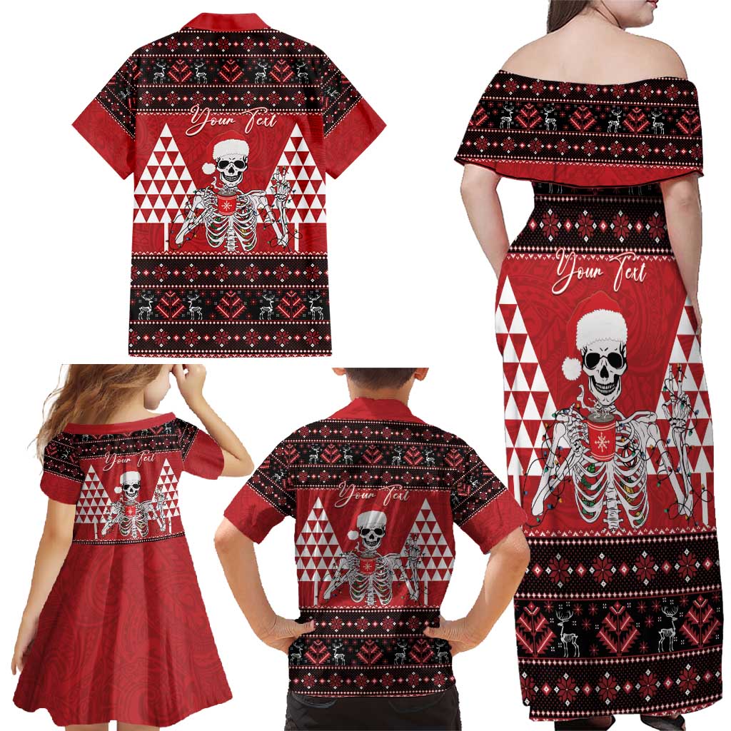 Personalized Hawaii Skull Christmas Family Matching Off Shoulder Maxi Dress and Hawaiian Shirt Mele Kalikimaka Hawaiian Kakau LT14 - Polynesian Pride