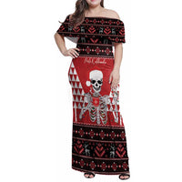 Personalized Hawaii Skull Christmas Family Matching Off Shoulder Maxi Dress and Hawaiian Shirt Mele Kalikimaka Hawaiian Kakau LT14 Mom's Dress Red - Polynesian Pride