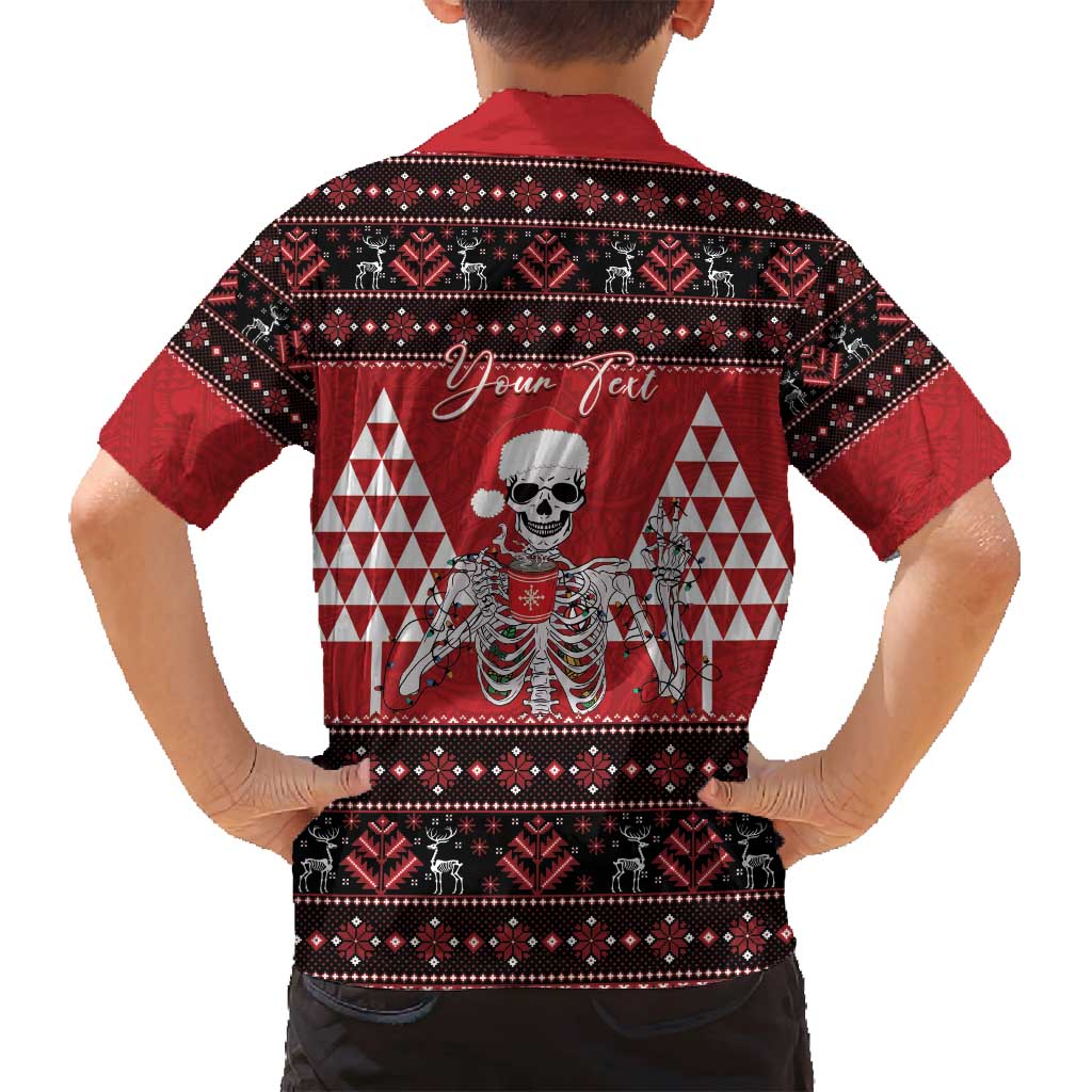Personalized Hawaii Skull Christmas Family Matching Off Shoulder Short Dress and Hawaiian Shirt Mele Kalikimaka Hawaiian Kakau LT14 - Polynesian Pride
