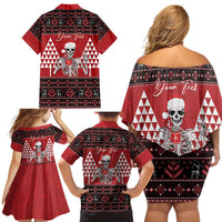 Personalized Hawaii Skull Christmas Family Matching Off Shoulder Short Dress and Hawaiian Shirt Mele Kalikimaka Hawaiian Kakau LT14 - Polynesian Pride