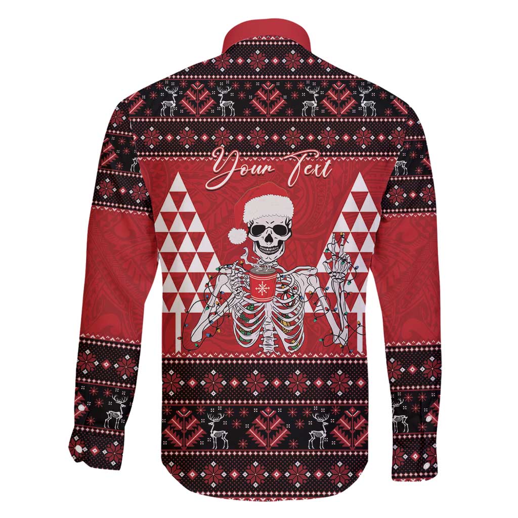 Personalized Hawaii Skull Christmas Family Matching Off Shoulder Short Dress and Hawaiian Shirt Mele Kalikimaka Hawaiian Kakau LT14 - Polynesian Pride
