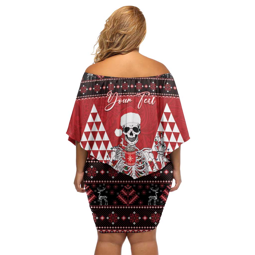 Personalized Hawaii Skull Christmas Family Matching Off Shoulder Short Dress and Hawaiian Shirt Mele Kalikimaka Hawaiian Kakau LT14 - Polynesian Pride