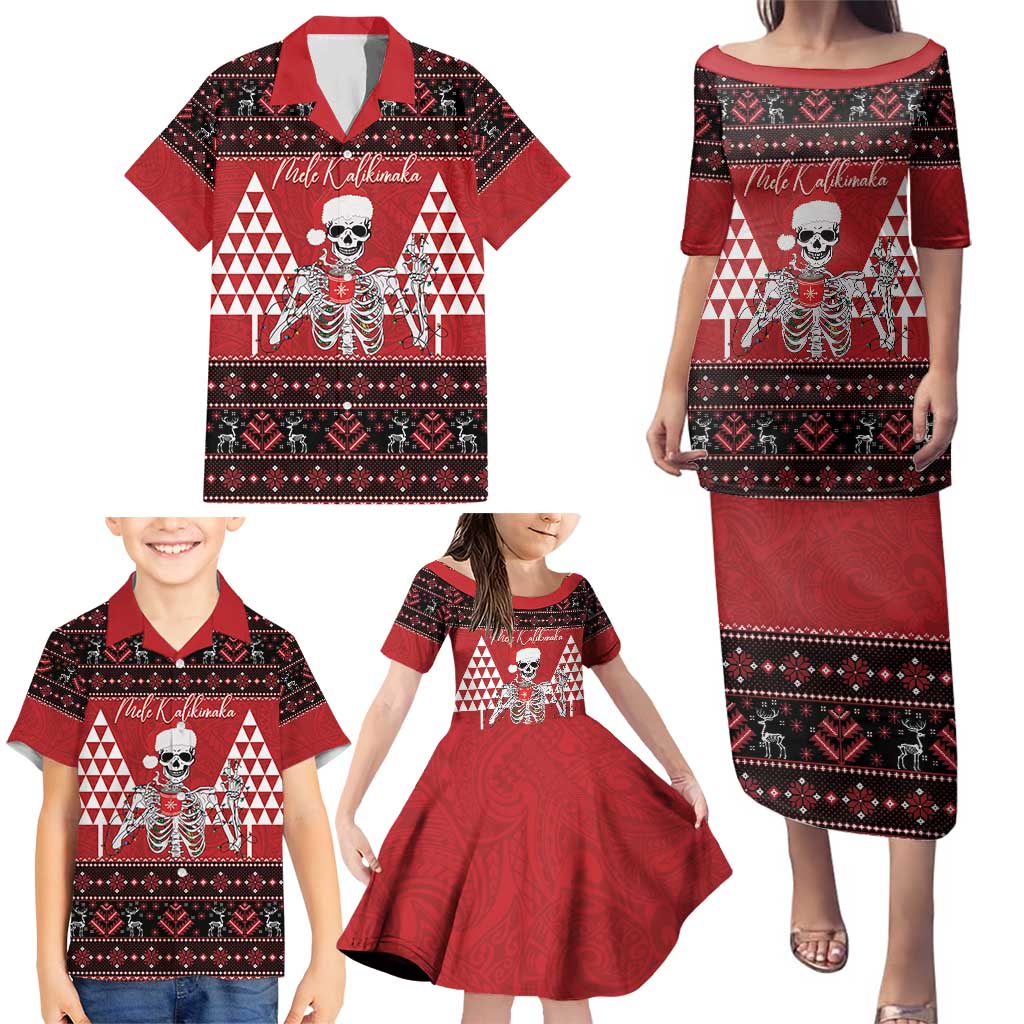 Personalized Hawaii Skull Christmas Family Matching Puletasi and Hawaiian Shirt Mele Kalikimaka Hawaiian Kakau LT14 - Polynesian Pride