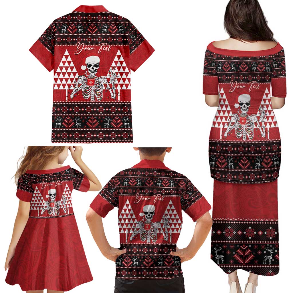 Personalized Hawaii Skull Christmas Family Matching Puletasi and Hawaiian Shirt Mele Kalikimaka Hawaiian Kakau LT14 - Polynesian Pride