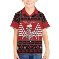 Personalized Hawaii Skull Christmas Family Matching Puletasi and Hawaiian Shirt Mele Kalikimaka Hawaiian Kakau LT14 Son's Shirt Red - Polynesian Pride