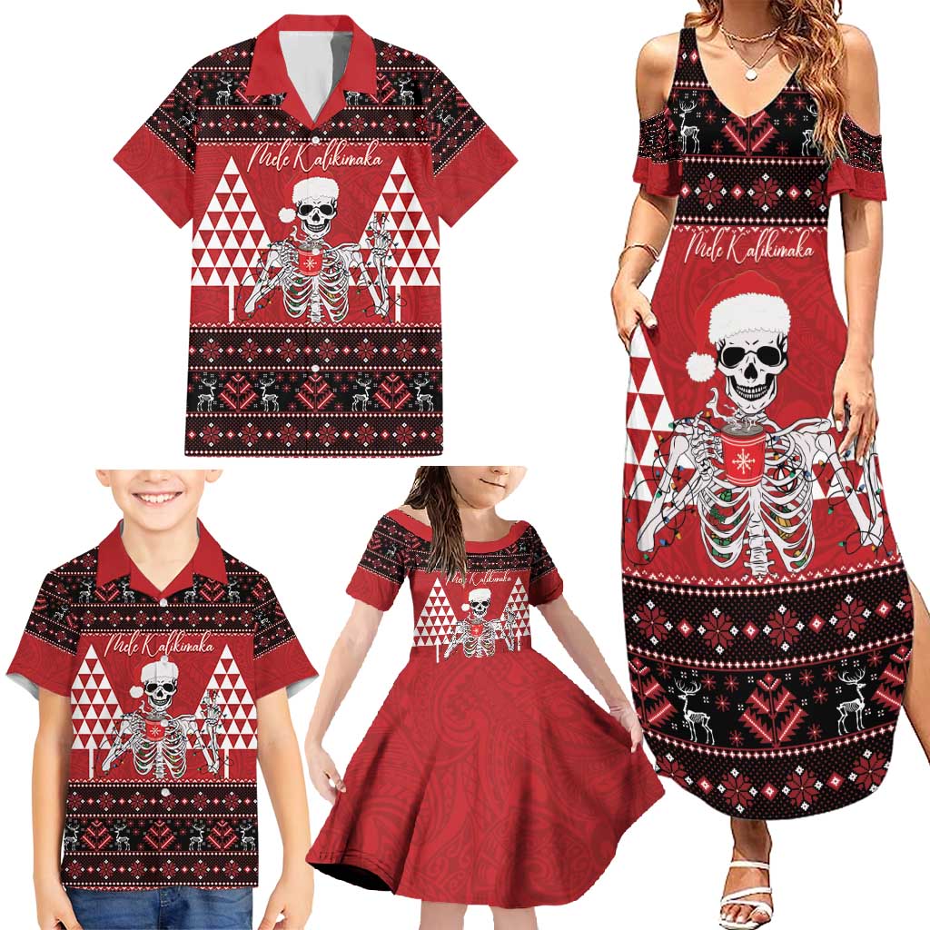 Personalized Hawaii Skull Christmas Family Matching Summer Maxi Dress and Hawaiian Shirt Mele Kalikimaka Hawaiian Kakau LT14 - Polynesian Pride