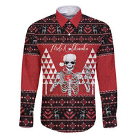 Personalized Hawaii Skull Christmas Family Matching Summer Maxi Dress and Hawaiian Shirt Mele Kalikimaka Hawaiian Kakau LT14 Dad's Shirt - Long Sleeve Red - Polynesian Pride