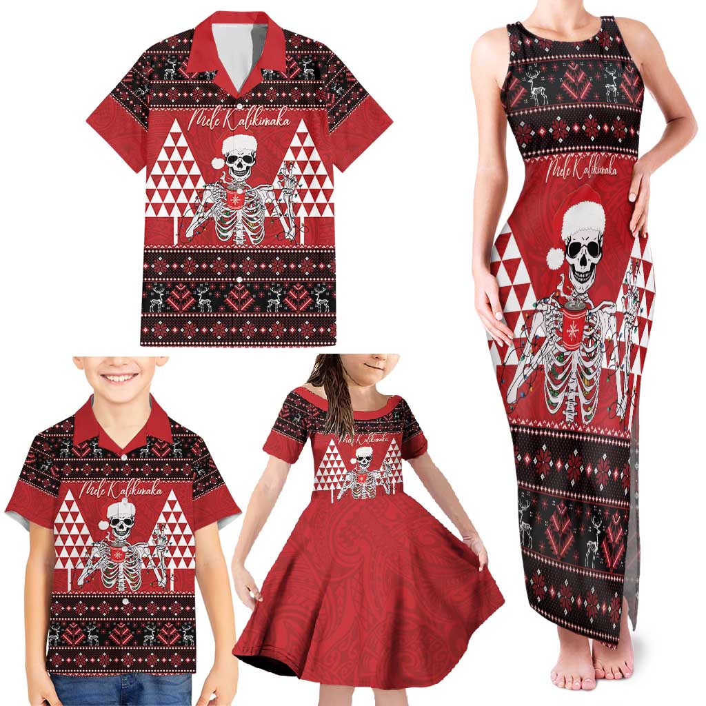 Personalized Hawaii Skull Christmas Family Matching Tank Maxi Dress and Hawaiian Shirt Mele Kalikimaka Hawaiian Kakau LT14 - Polynesian Pride
