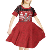 Personalized Hawaii Skull Christmas Kid Short Sleeve Dress Mele Kalikimaka Hawaiian Kakau - Polynesian Pride