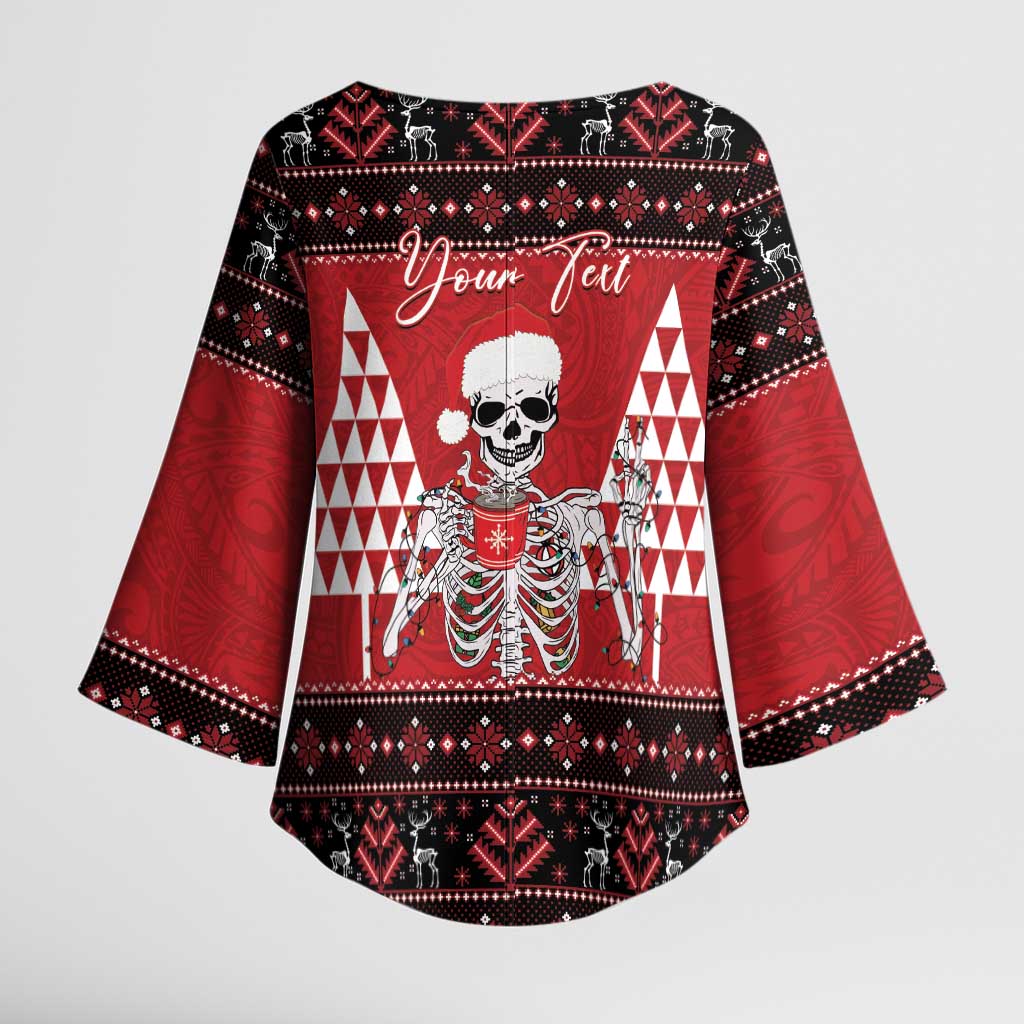 Personalized Hawaii Skull Christmas Kimono Sleeve Blouse Mele Kalikimaka Hawaiian Kakau - Polynesian Pride