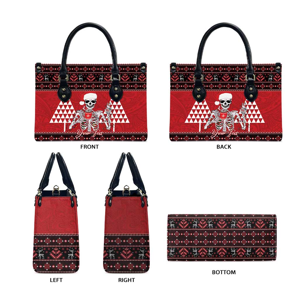 Personalized Hawaii Skull Christmas Leather Bag Mele Kalikimaka Hawaiian Kakau - Polynesian Pride