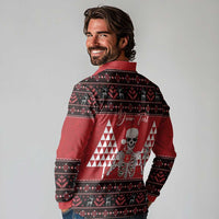 Personalized Hawaii Skull Christmas Long Sleeve Polo Shirt Mele Kalikimaka Hawaiian Kakau - Polynesian Pride
