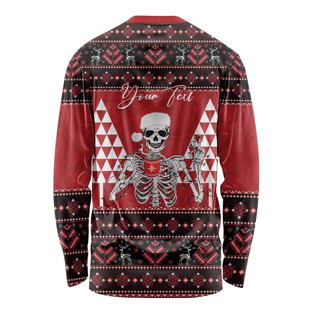 Personalized Hawaii Skull Christmas Long Sleeve Shirt Mele Kalikimaka Hawaiian Kakau LT14 - Polynesian Pride