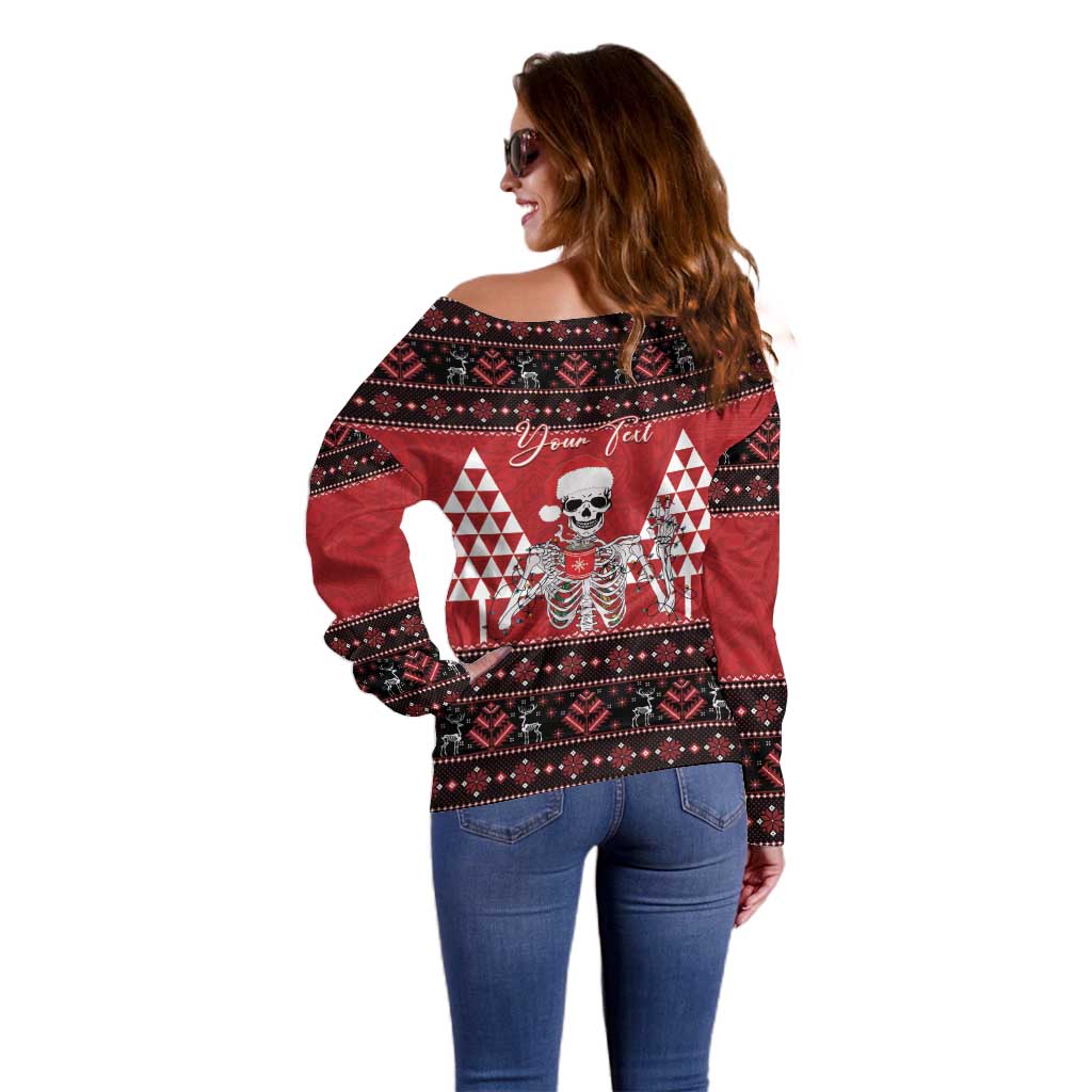 Personalized Hawaii Skull Christmas Off Shoulder Sweater Mele Kalikimaka Hawaiian Kakau - Polynesian Pride