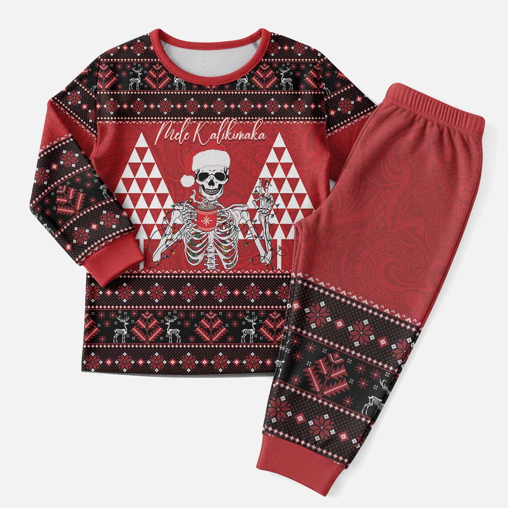Personalized Hawaii Skull Christmas Pajama Set Mele Kalikimaka Hawaiian Kakau - Polynesian Pride