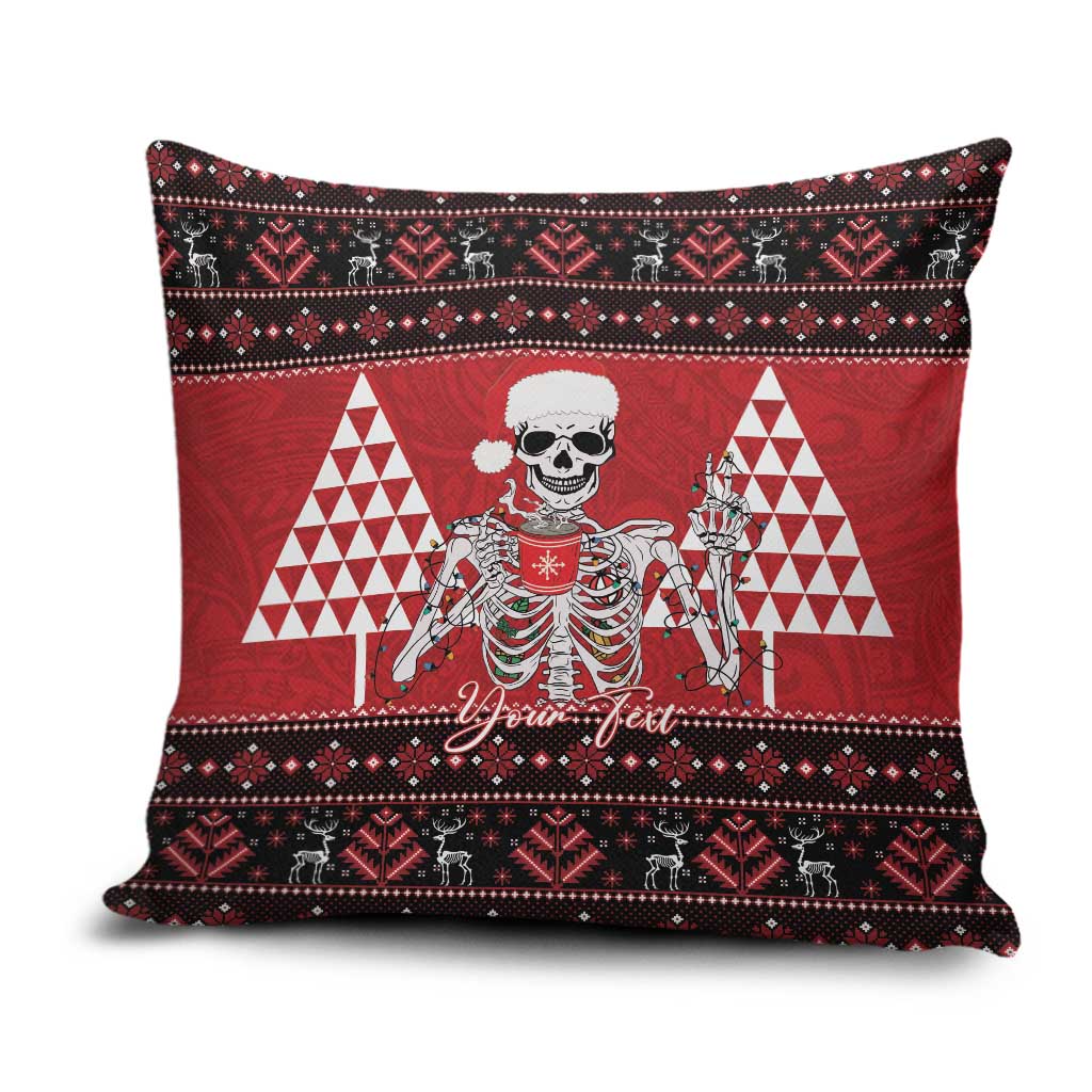 Personalized Hawaii Skull Christmas Pillow Cover Mele Kalikimaka Hawaiian Kakau LT14 Red - Polynesian Pride