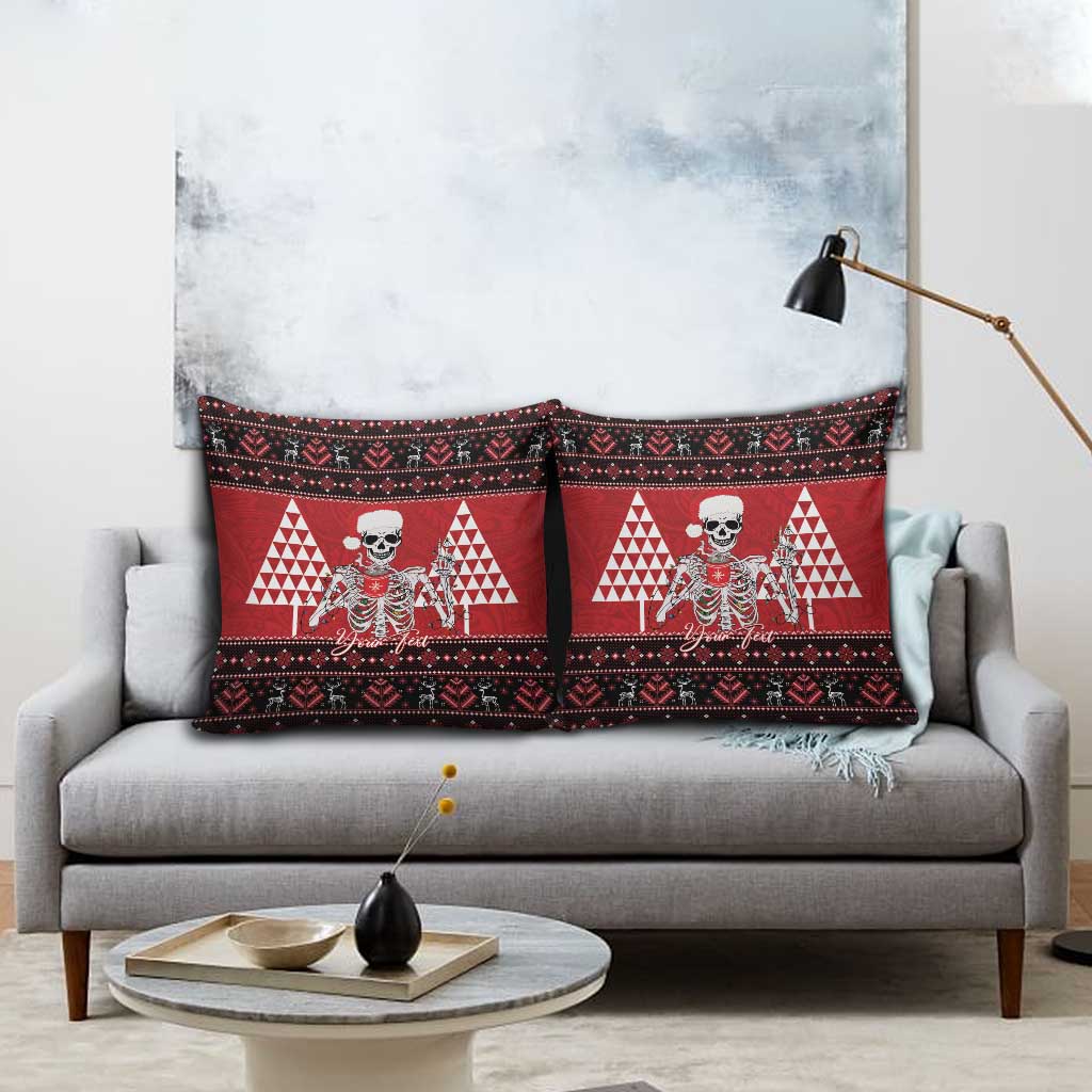 Personalized Hawaii Skull Christmas Pillow Cover Mele Kalikimaka Hawaiian Kakau LT14 - Polynesian Pride
