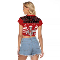 Personalized Hawaii Skull Christmas Raglan Cropped T Shirt Mele Kalikimaka Hawaiian Kakau - Polynesian Pride