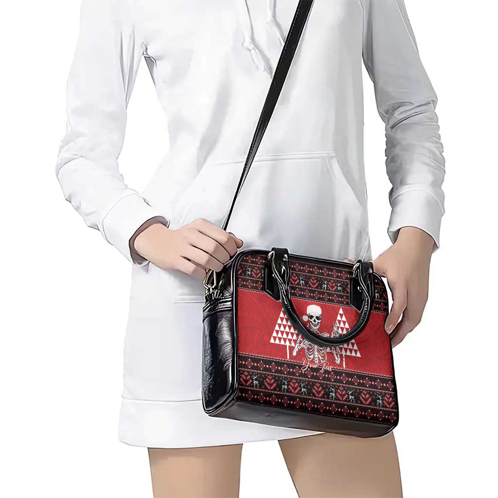 Personalized Hawaii Skull Christmas Shoulder Handbag Mele Kalikimaka Hawaiian Kakau - Polynesian Pride
