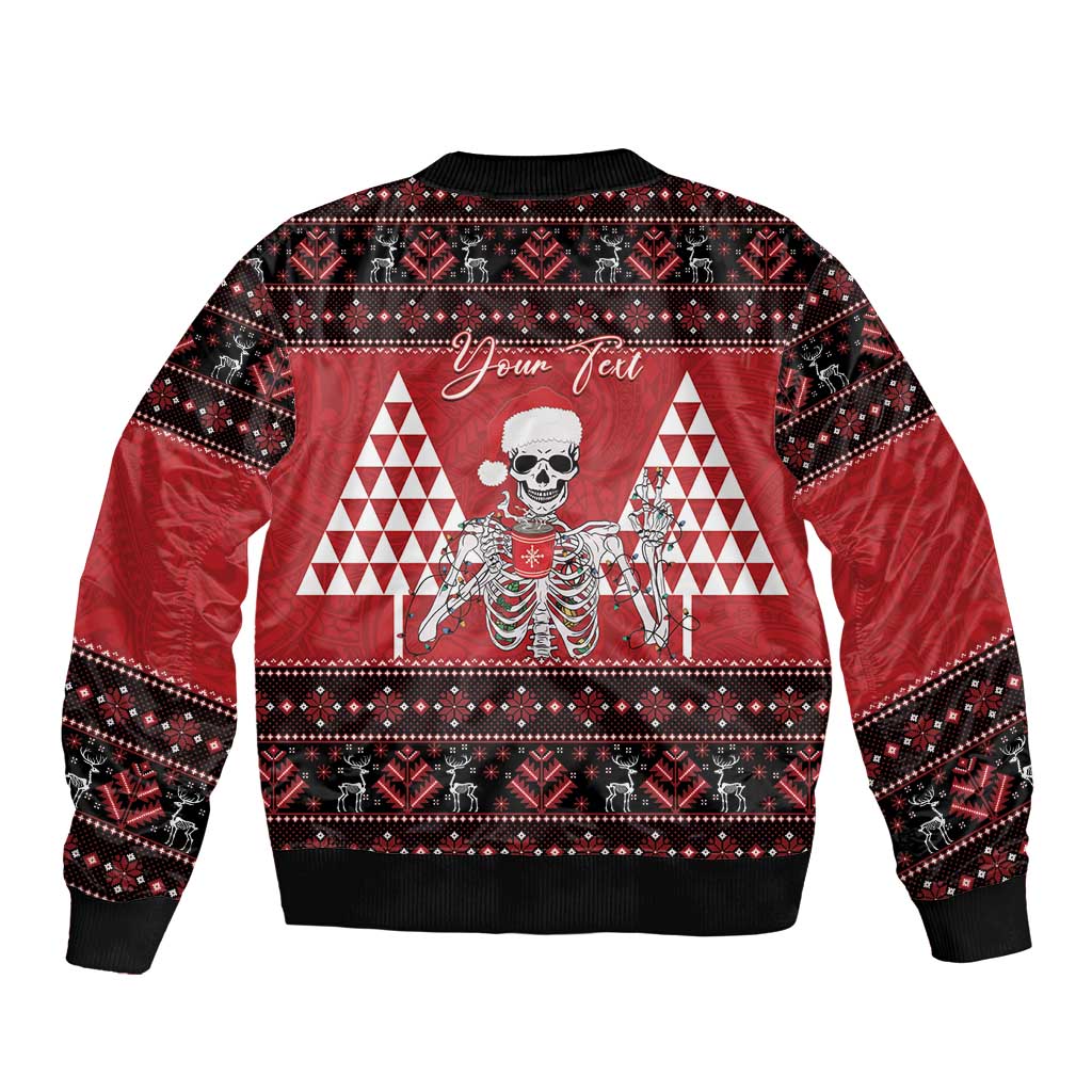 Personalized Hawaii Skull Christmas Sleeve Zip Bomber Jacket Mele Kalikimaka Hawaiian Kakau - Polynesian Pride