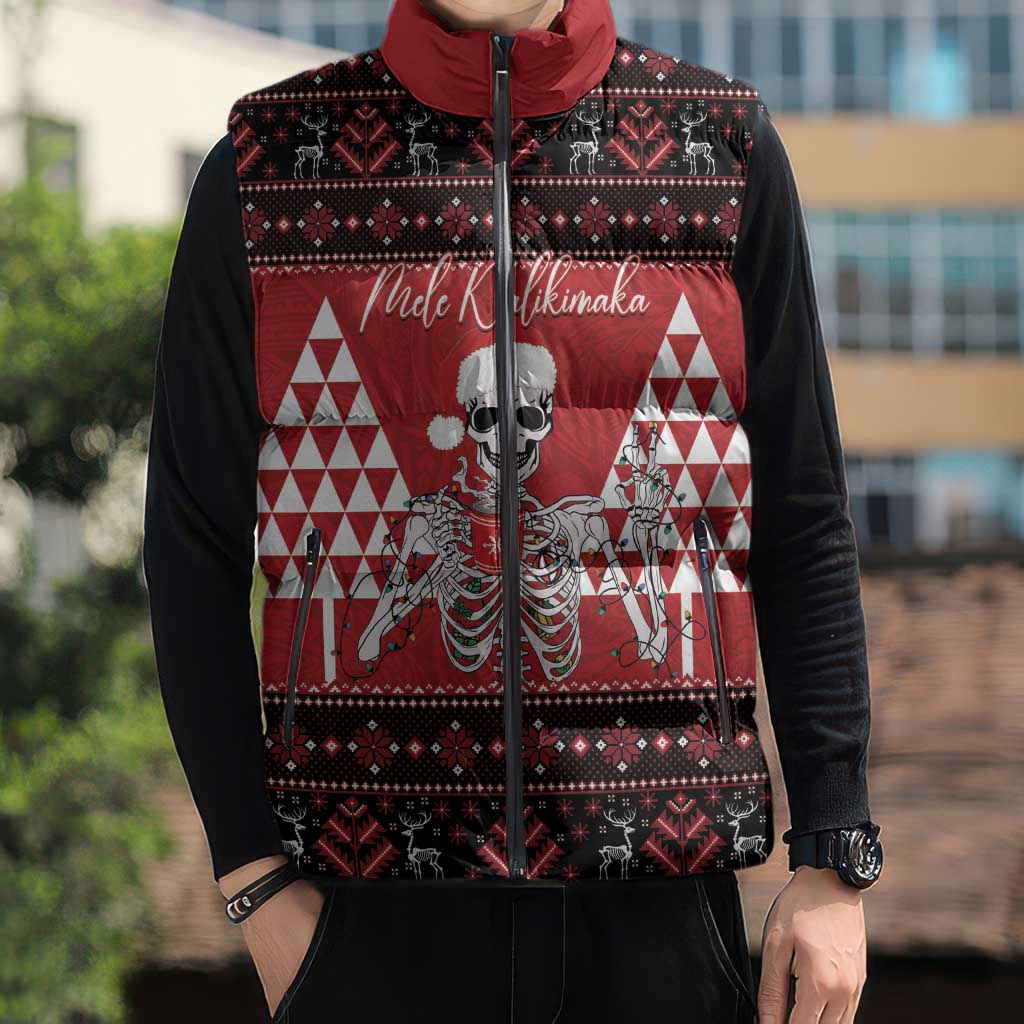Personalized Hawaii Skull Christmas Sleeveless Puffer Jacket Mele Kalikimaka Hawaiian Kakau - Polynesian Pride