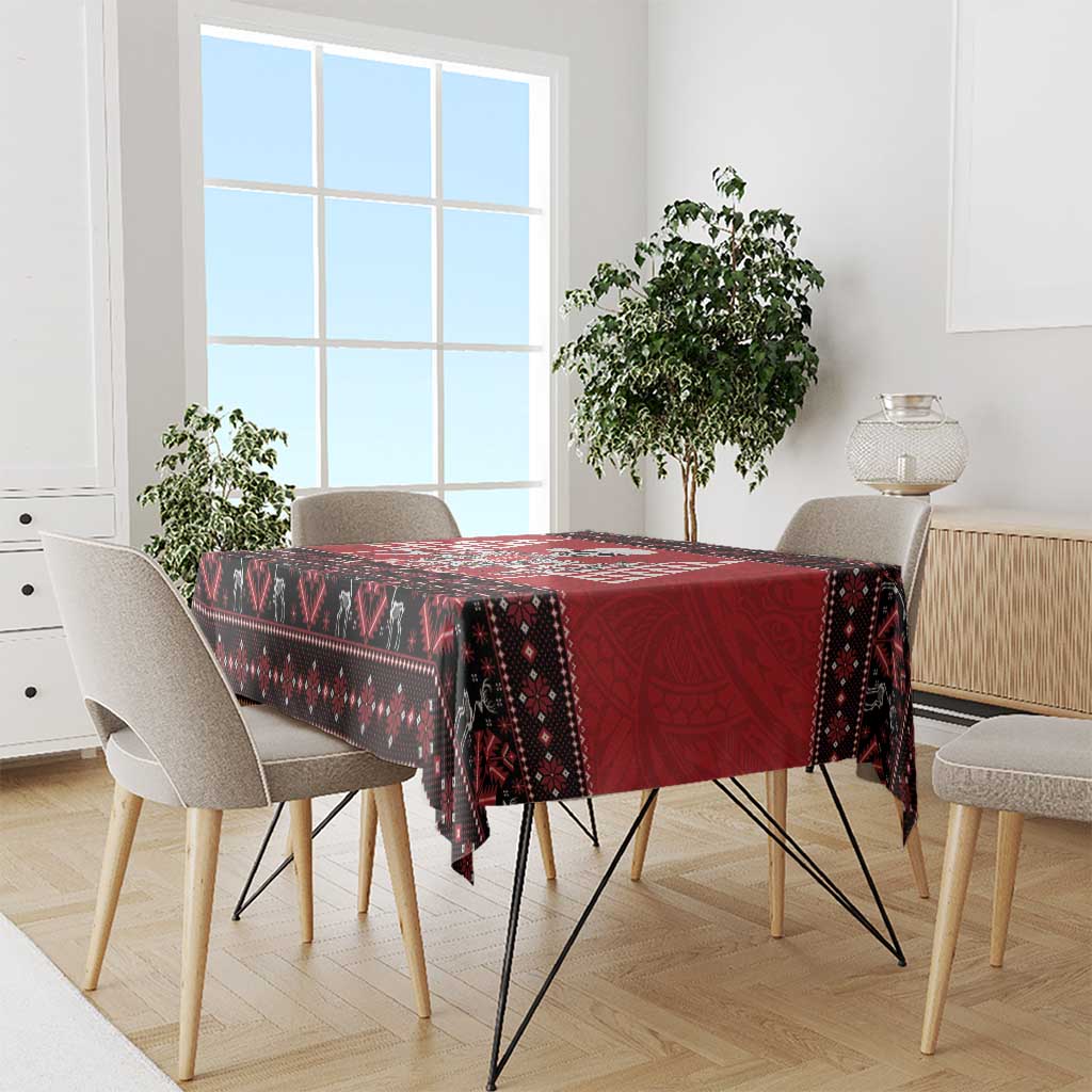 Personalized Hawaii Skull Christmas Tablecloth Mele Kalikimaka Hawaiian Kakau - Polynesian Pride