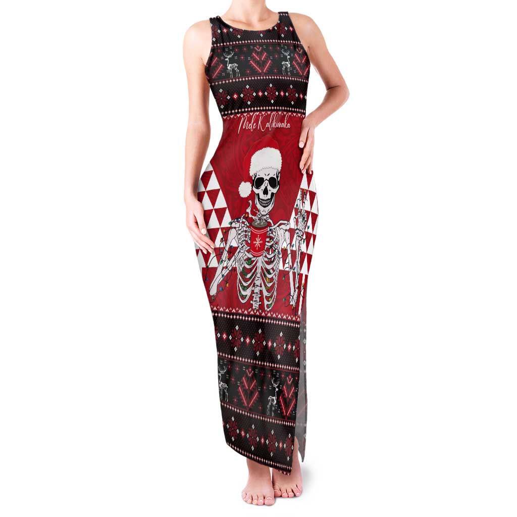 Personalized Hawaii Skull Christmas Tank Maxi Dress Mele Kalikimaka Hawaiian Kakau - Polynesian Pride