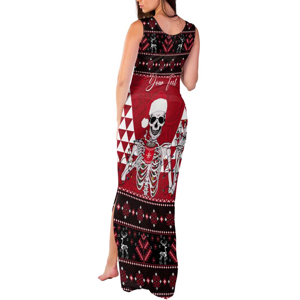 Personalized Hawaii Skull Christmas Tank Maxi Dress Mele Kalikimaka Hawaiian Kakau - Polynesian Pride