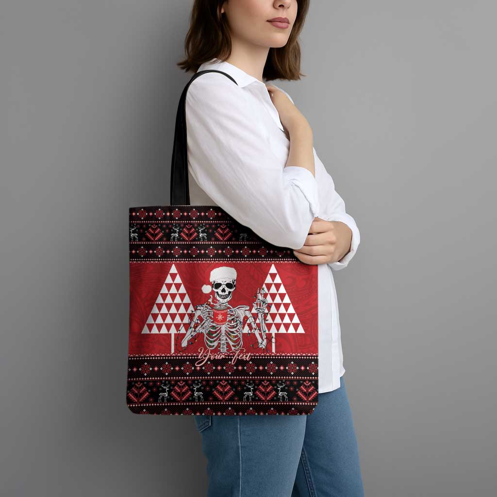 Personalized Hawaii Skull Christmas Tote Bag Mele Kalikimaka Hawaiian Kakau - Polynesian Pride