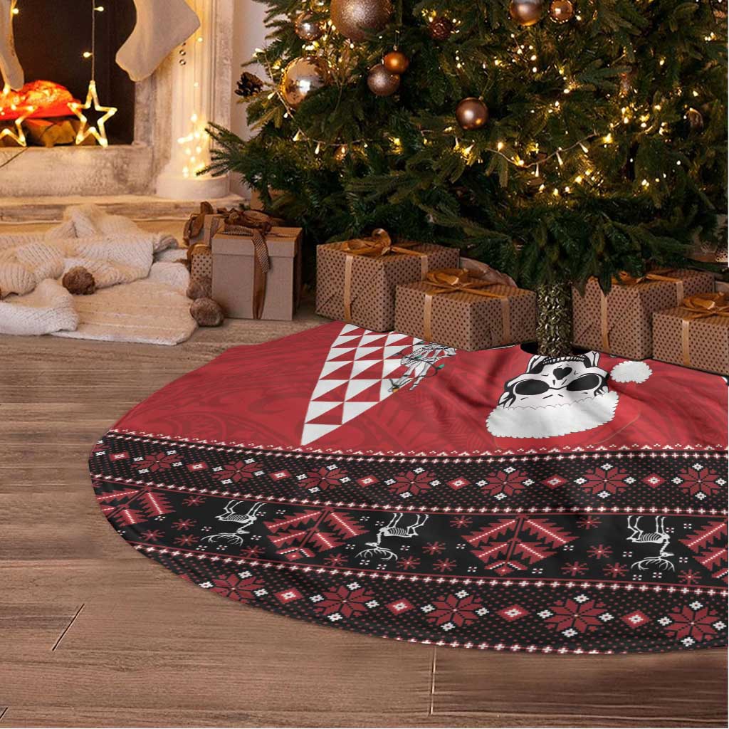 Personalized Hawaii Skull Christmas Tree Skirt Mele Kalikimaka Hawaiian Kakau - Polynesian Pride