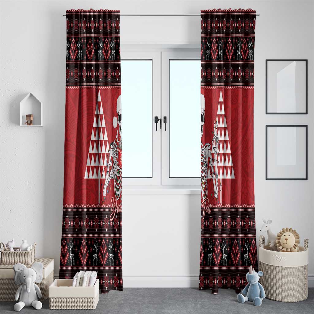 Personalized Hawaii Skull Christmas Window Curtain Mele Kalikimaka Hawaiian Kakau - Polynesian Pride