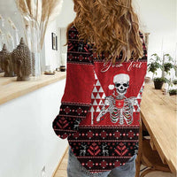 Personalized Hawaii Skull Christmas Women Casual Shirt Mele Kalikimaka Hawaiian Kakau LT14 - Polynesian Pride