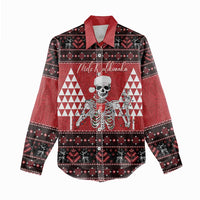 Personalized Hawaii Skull Christmas Women Casual Shirt Mele Kalikimaka Hawaiian Kakau LT14 - Polynesian Pride