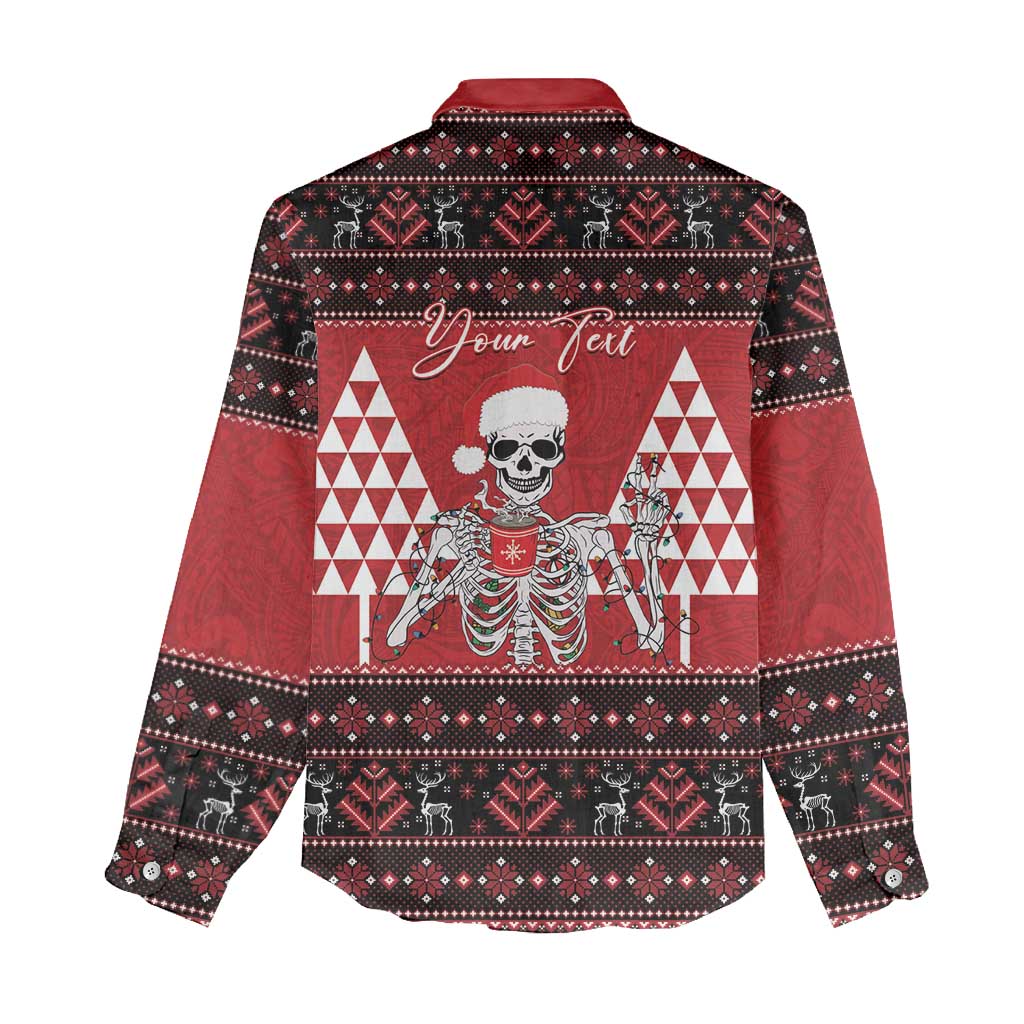 Personalized Hawaii Skull Christmas Women Casual Shirt Mele Kalikimaka Hawaiian Kakau LT14 - Polynesian Pride