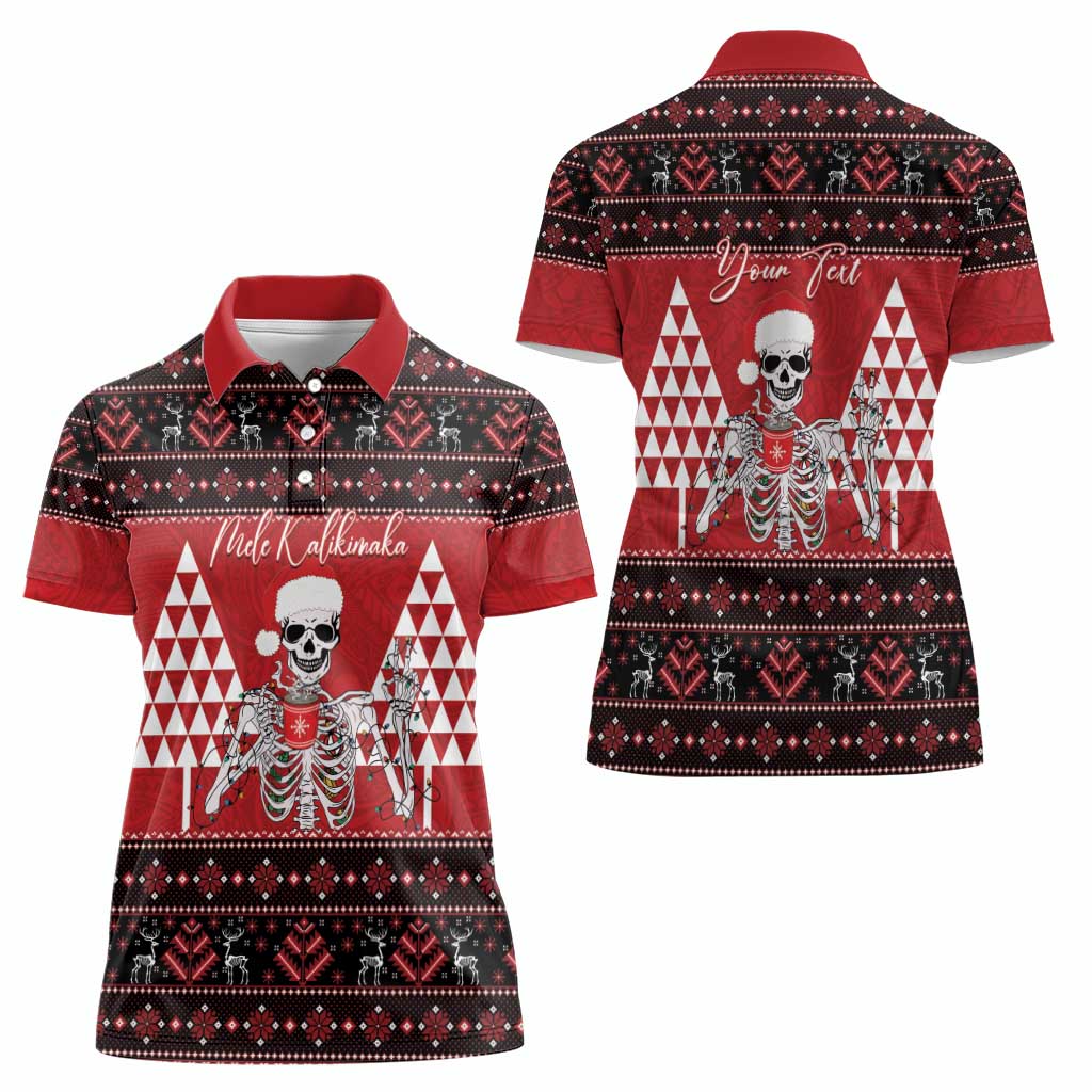 Personalized Hawaii Skull Christmas Women Polo Shirt Mele Kalikimaka Hawaiian Kakau - Polynesian Pride