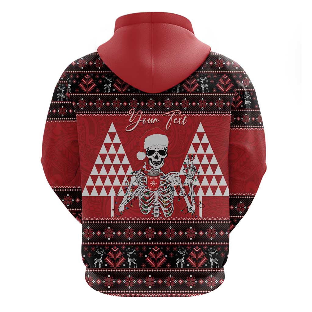 Personalized Hawaii Skull Christmas Zip Hoodie Mele Kalikimaka Hawaiian Kakau - Polynesian Pride