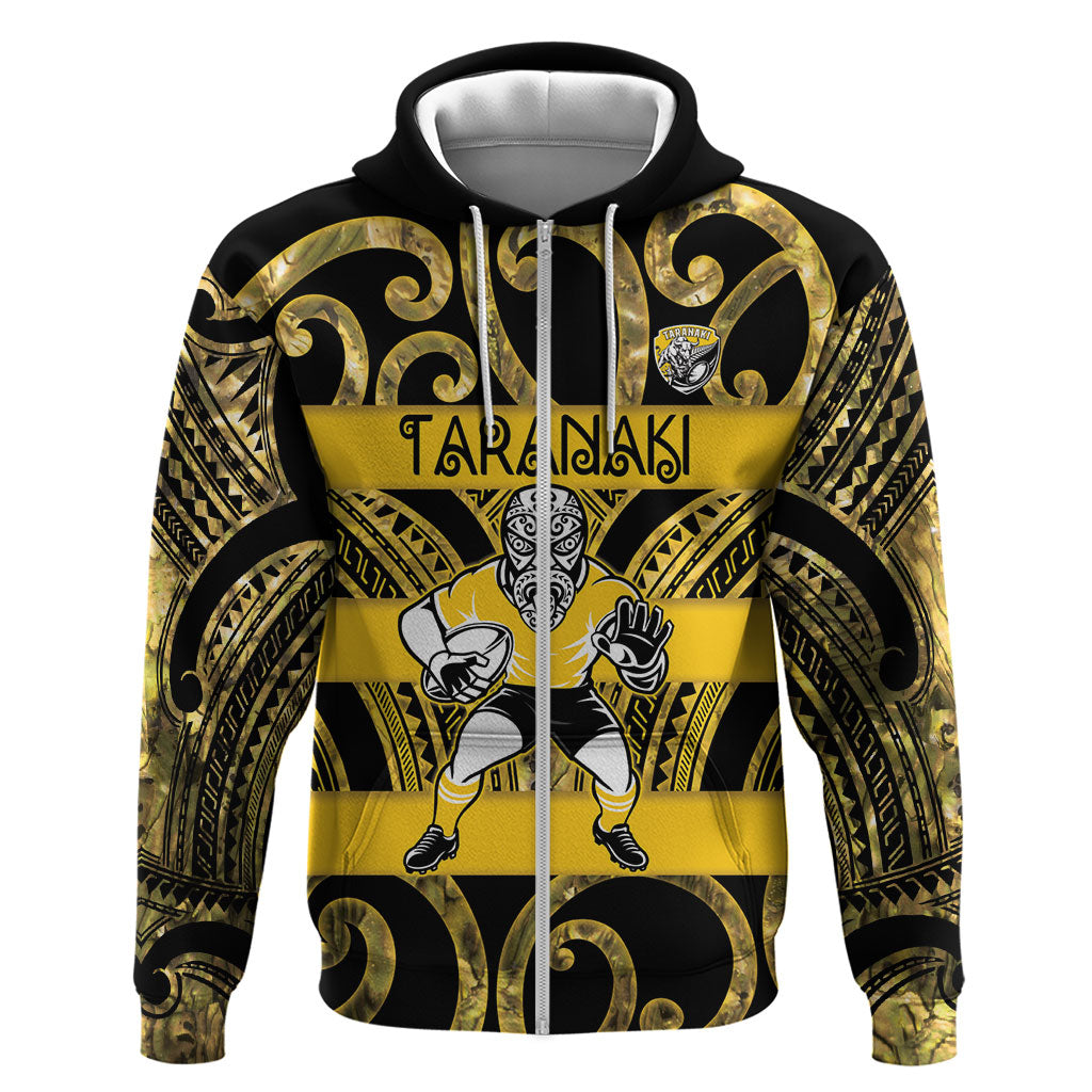 Taranaki Custom Rugby New Zealand Zip Hoodie Aotearoa Maori Pukana Tiki Mascot