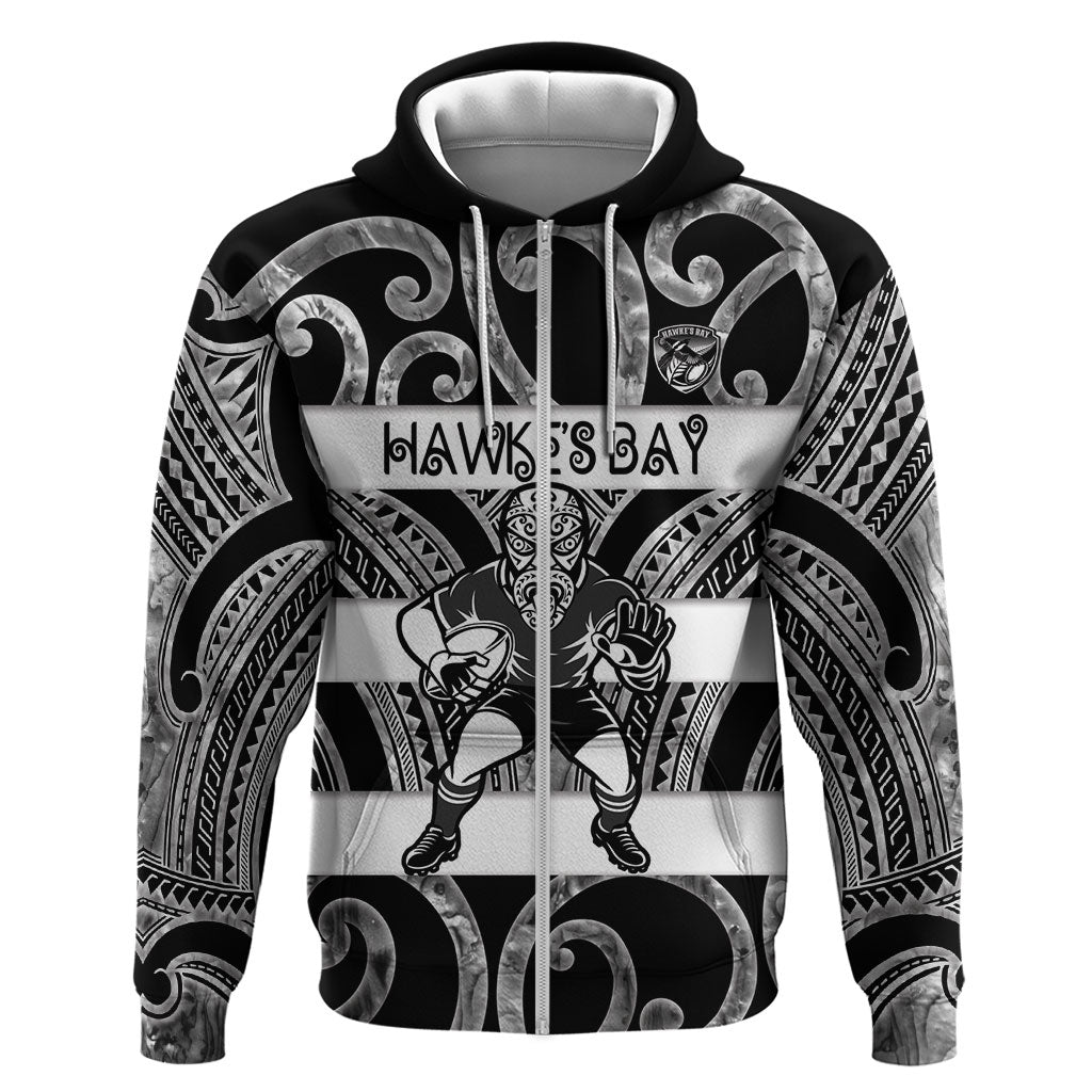 Hawke's Bay Custom Rugby New Zealand Zip Hoodie Aotearoa Maori Pukana Tiki Mascot