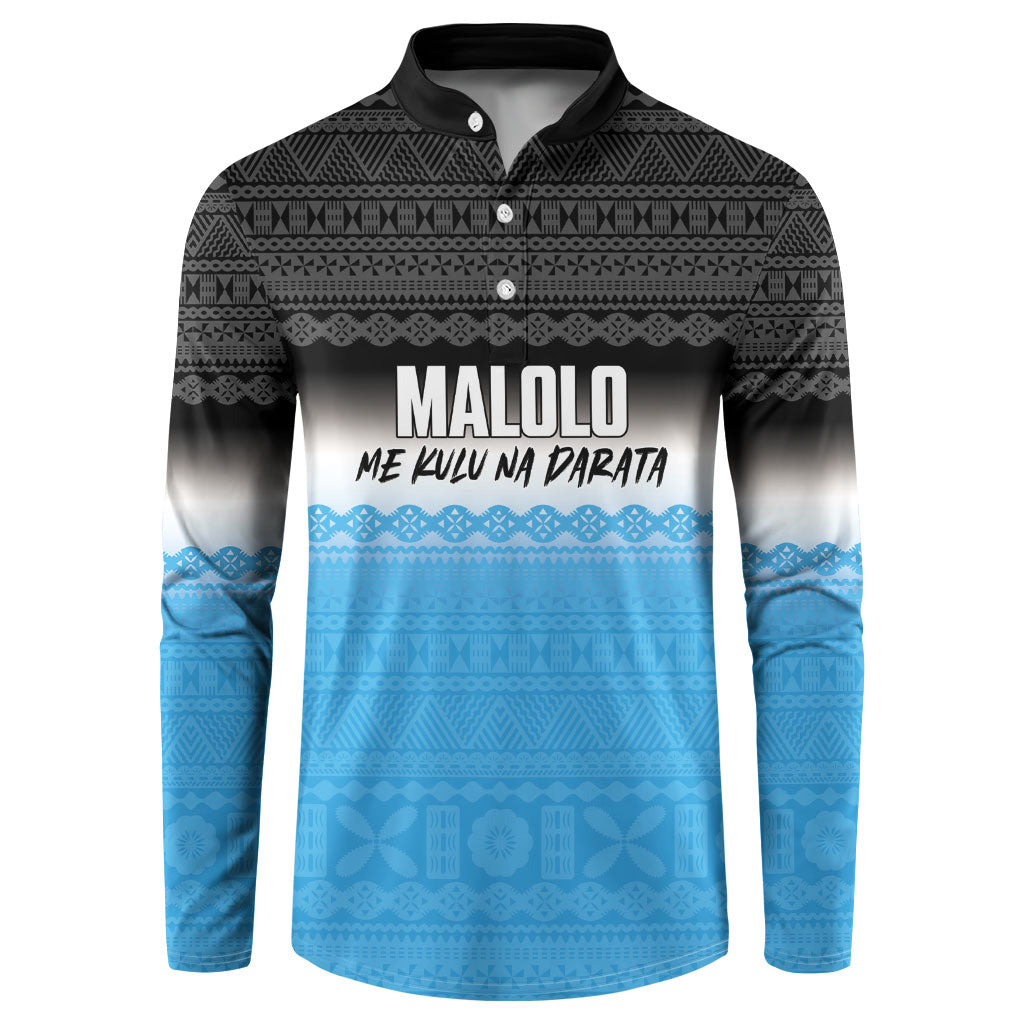Malolo Fiji 2026 Rugby Personalised Button Sweatshirt Me Kulu Na Darata Fijian Tapa Pattern LT14 Blue - Polynesian Pride