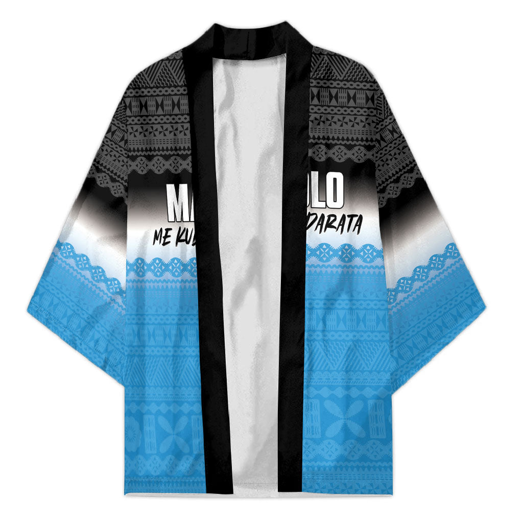 Malolo Fiji 2026 Rugby Personalised Kimono Me Kulu Na Darata Fijian Tapa Pattern LT14 Unisex Blue - Polynesian Pride